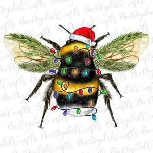 Ape di Natale con cappello di Babbo Natale PNG download Acquerello vacanza ape sublimazione design Trasferimento stampabile