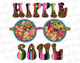 Hippie soul PNG download Funny Good vibes sublimation design Serape leopard glasses printable transfer