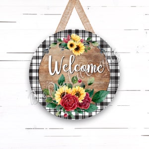 Welcome sign sublimation Door hanger digital design Sunflower door sign