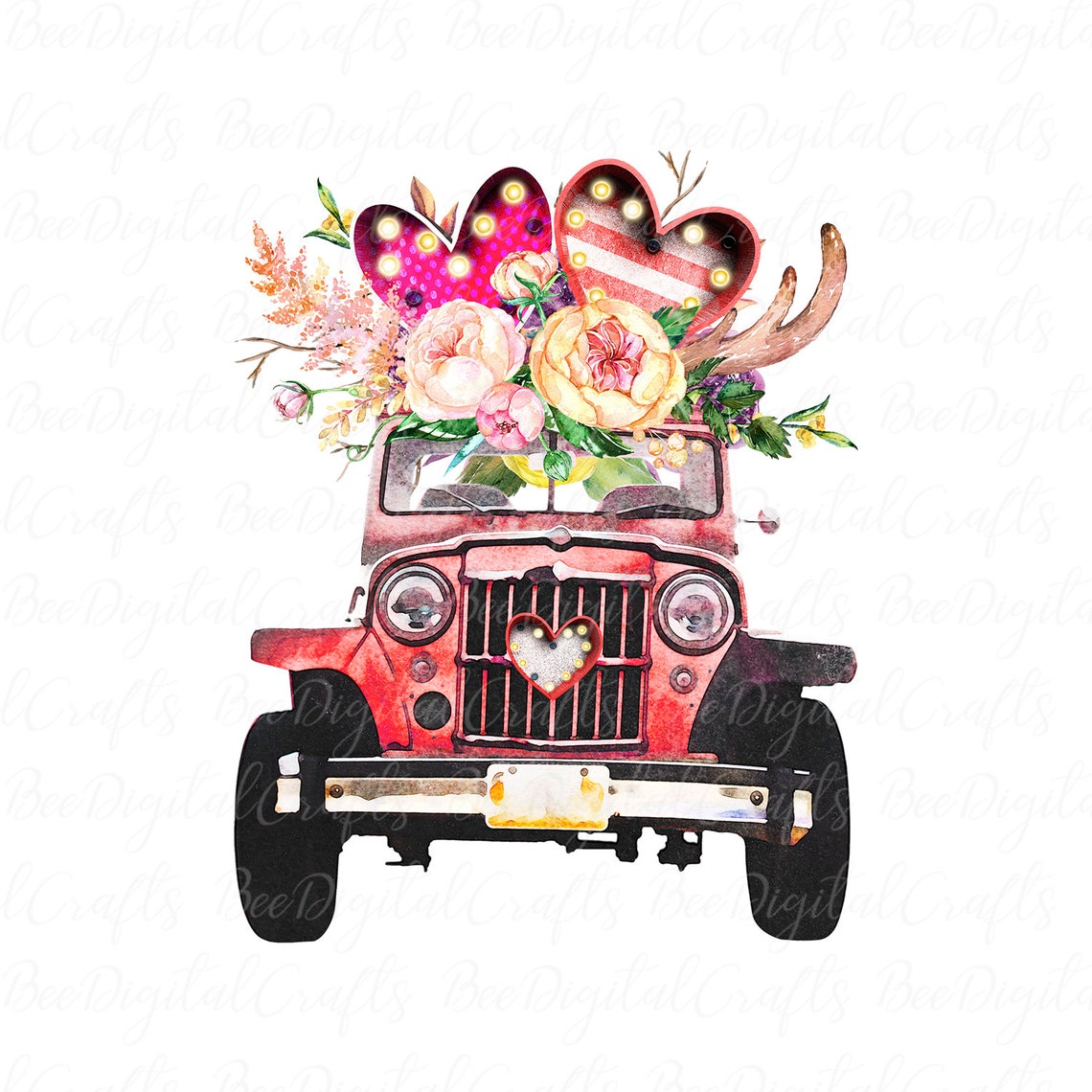Floral Valentine jeep sublimation design Watercolor truck with Etsy