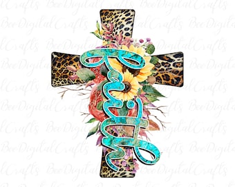 Leopard impresión cristiana sublimación diseño flor fe letras PNG descargar