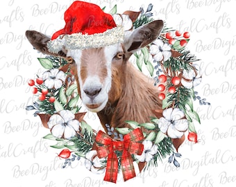 Cabra de Navidad PNG descargar Animal de granja con flor corona de flores diseño de sublimación Acuarela Transferencia imprimible