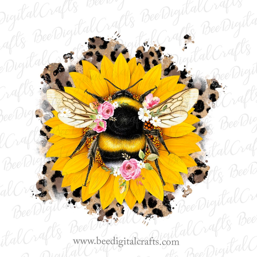 Honey Bee Flower PNG Download Sunflower Bumble Bee Sublimation Design ...