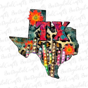 Diseño rústico de sublimación de guepardo de Texas Cactus flower PNG descargar transferencia imprimible mapa estatal de EE.UU.