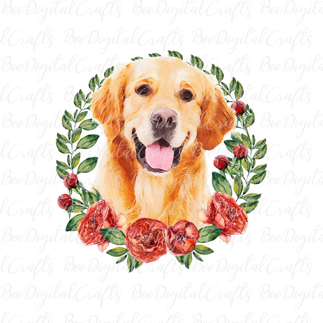 Watercolor Dog Sublimation Design Golden Retriever PNG Download Floral ...