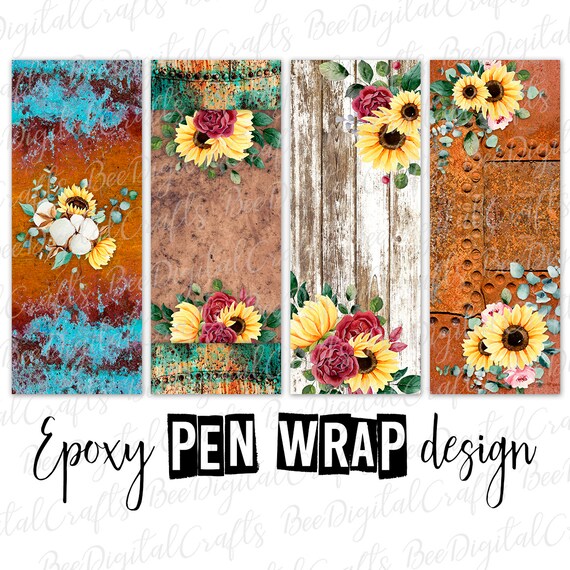 Sunflower and Rose Pen Wrap Template Western Rustic Ink Joy - Etsy