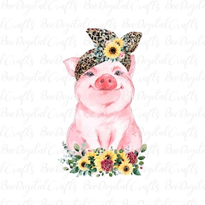 Pig with flowers PNG sublimation design Pig in bandana PNG sublimation download