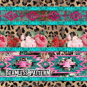 SEAMLESS pattern serape leopard cowhide Western rustic digital fabric design Glitter cheetah strips printable PNG paper download