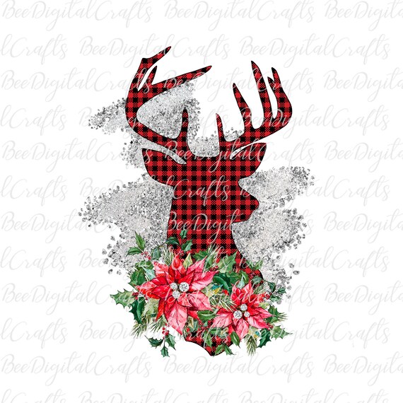 Christmas deer PNG transfer Plaid and glitter t-shirt design Sublimation graphics p018
