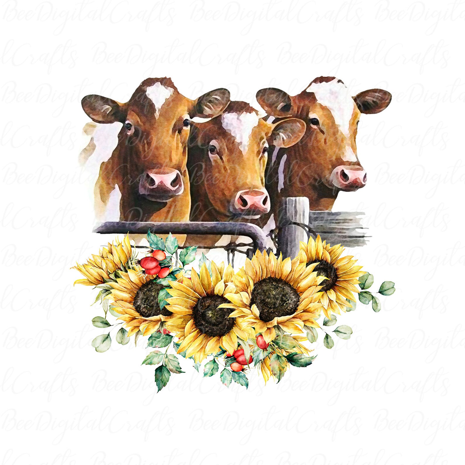 Sunflower cow sublimation design Watercolor farm animal PNG | Etsy
