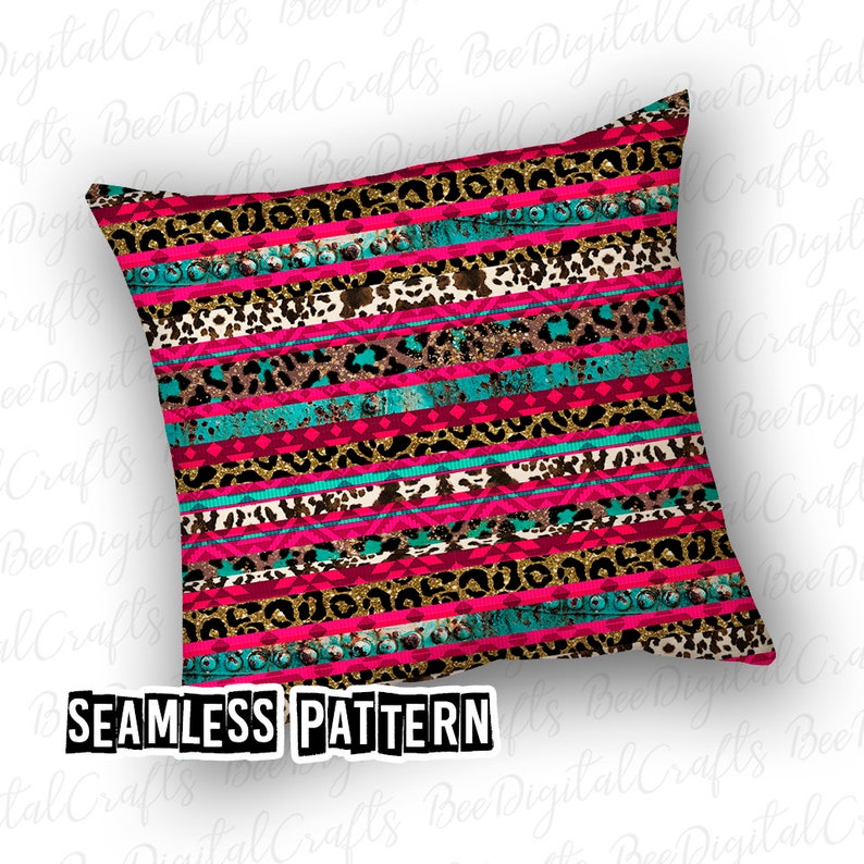 SEAMLESS pattern serape leopard cowhide Western rustic digital fabric design Glitter cheetah strips printable PNG paper download