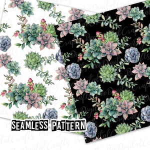 SEAMLESS pattern succulent Floral digital fabric design Plants set of two printable paper PNG download