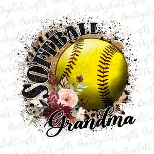 Softball grandma sublimation design Leopard flower mama PNG download Printable transfer