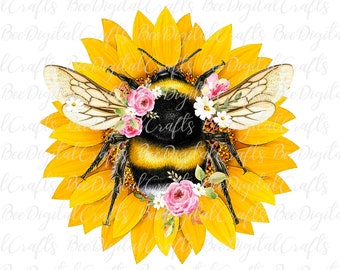 Floral bee PNG downloaden Zonnebloem t-shirt digitaal ontwerp Aquarel sublimatie graphics