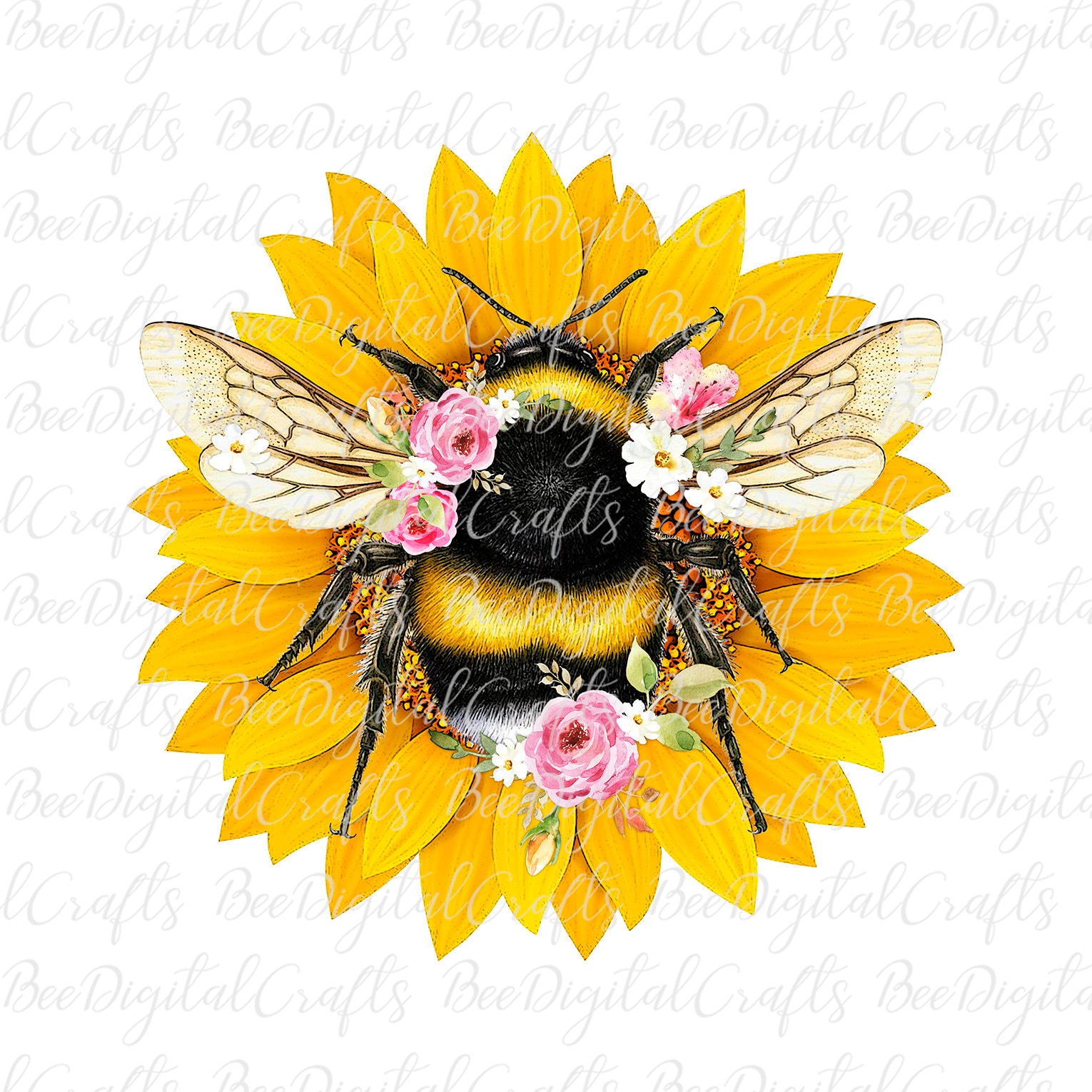 Floral Bee PNG Download Sunflower Tshirt Digital Design Etsy