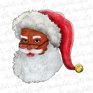 African American Santa PNG download Santa Claus sublimation design Christmas printable transfer