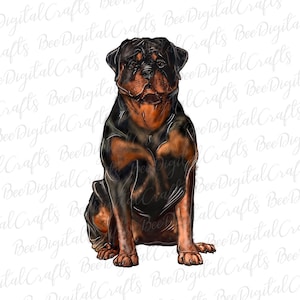 Rottweiler PNG download Watercolor dog sublimation design Hand drawn animal printable transfer