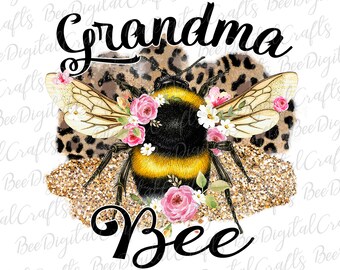 Oma Bienen Sublimation Design Glitzer Leopard mit Blume PNG Download Florale Bienen druckbare Transfer