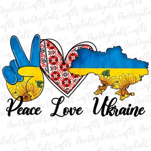 Peace love Ukraine PNG Download Stickdatei und Sonnenblumen Sublimation Design Patriotische Flagge druckbar Transfer