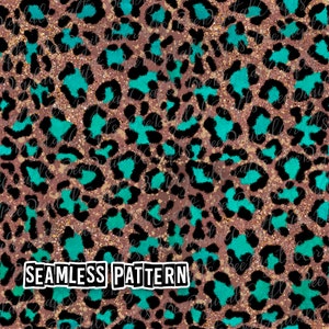 SEAMLESS pattern teal leopard Western digital fabric design Printable cheetah paper download