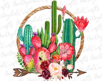 Cactus PNG download Western sublimation design Watercolor printable transfer