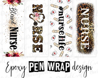 Leopard nurse pen wrap template Nurse life ink joy wrap download Blessed nurse flower epoxy pen wrap digital design