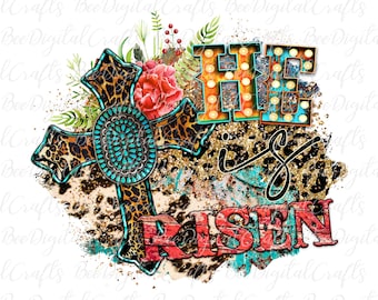 Se levanta archivo PNG para la sublimación Western Easter sublimation diseño Cheetah cruz con imágenes prediseñadas imprimibles de color turquesa