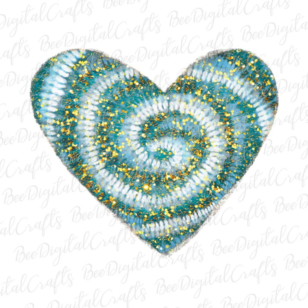 Teal Glitter Heart PNG Download Tie Dye Background Sublimation Design ...