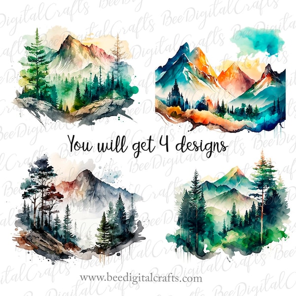 Mountain landscape BUNDLE PNG download Watercolor Nature sublimation design Adventure printable transfer