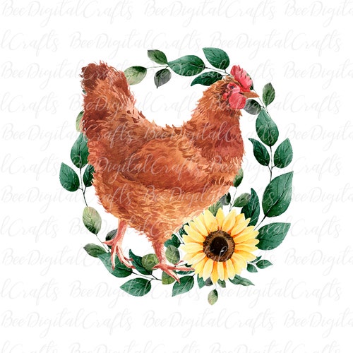 Floral Chicken Sublimation Design Watercolor Farm Animal PNG - Etsy