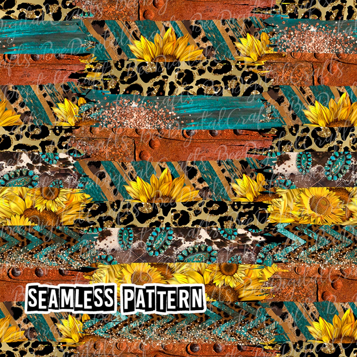 SEAMLESS Pattern Western Brushstroke Sunflower Leopard Rustic - Etsy