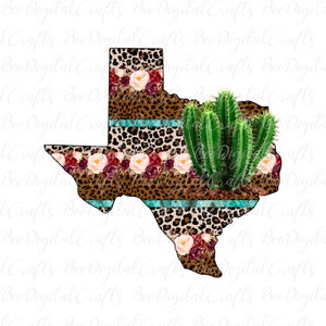 Texas Gepard Druck Sublimation Design Kaktus PNG Download USA Staaten Clipart Texas Karte PNG digitale Transfers, Digitaldrucke