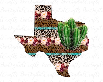 Texas cheetah print sublimation design Cactus PNG download USA states clipart Texas map PNG digital transfers, Digital prints