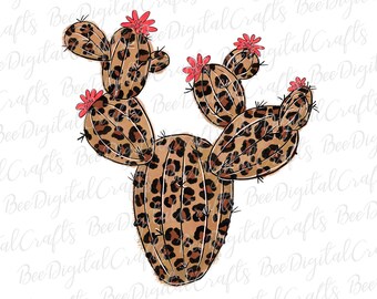 Leopard cactus sublimation design Western PNG download Hand drawn digital graphics