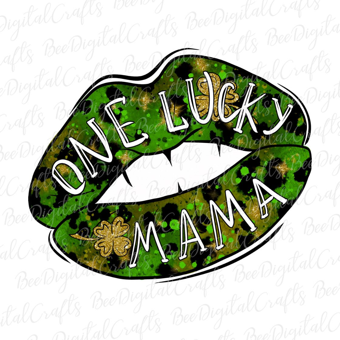 One lucky mama PNG download Clover leopard lips sublimation design Watercolor hand drawing Saint Patricks printable transfer