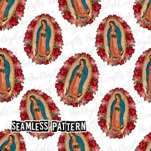Patrón SEAMLESS Virgin Mary Nuestra Señora de Guadalupe diseño de tela digital Madre Mary papel imprimible PNG descargar