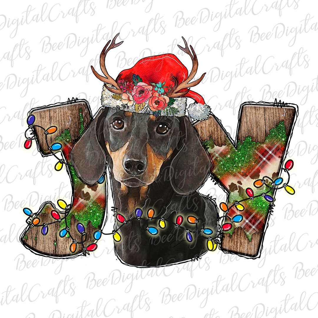 Christmas Joy PNG Download Black and Tan Dachshund With Santa Hat ...
