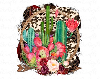 Cactus PNG download Western cowhide background digital transfers