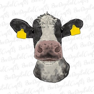 Cow with tag sublimation design Hand drawn farm animal PNG download 2 designs