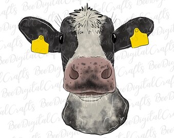 Koe met tag sublimatie ontwerp Handgetekende boerderijdier PNG download 2 ontwerpen