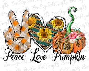 Peace love pompoen sublimatie ontwerp Fall aquarel PNG download Herfst vibes afdrukbare overdracht