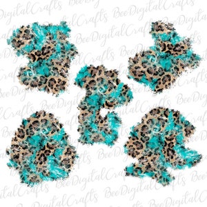 Turquoise and leopard patch sublimation design Western background PNG file for sublimation Cheetah distressed printable transfer