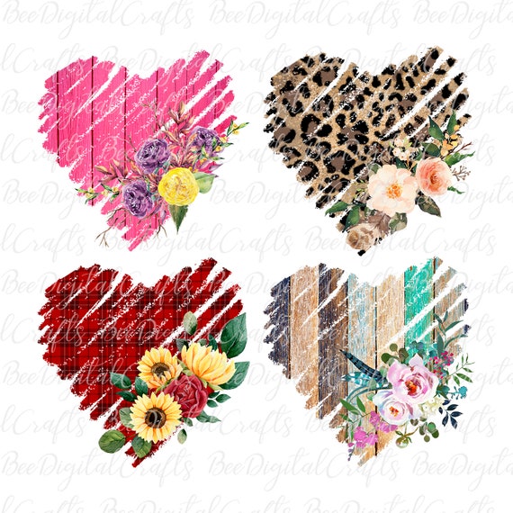 Floral background PNG download Heart distressed PNG sublimation design
