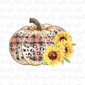 Plaid and leopard  pumpkin clipart Fall sunflower design Sublimation graphics p016