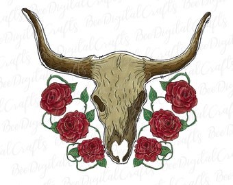 Koe schedel sublimatie ontwerp Bloem stier schedel PNG download Westerse afdrukbare overdracht