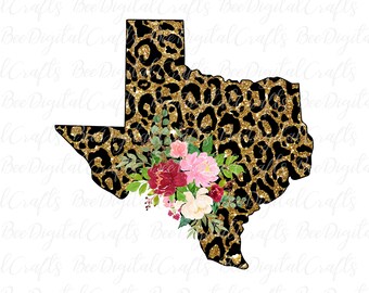 Texas sublimation design Leopard print PNG download USA states clipart Texas map PNG digital transfers