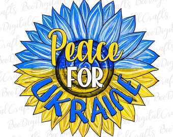 Peace for Ukraine PNG download Sunflower Ukrainian flag sublimation design Patriotic printable transfer