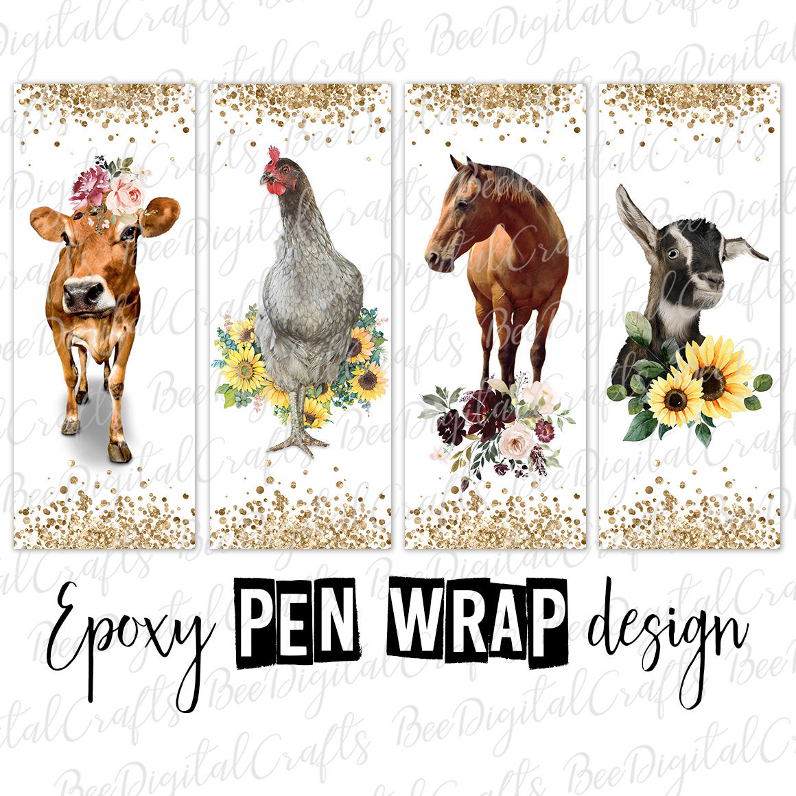 Farm animal pen wrap template Cow chicken horse goat ink joy | Etsy