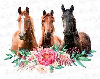 Horse with flower PNG download Farm animal sublimation design Floral wreath horse printable transfer