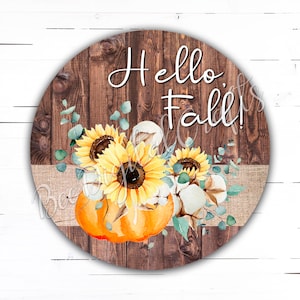 Hello fall round door hanger Sunflower door sign Fall door digital download